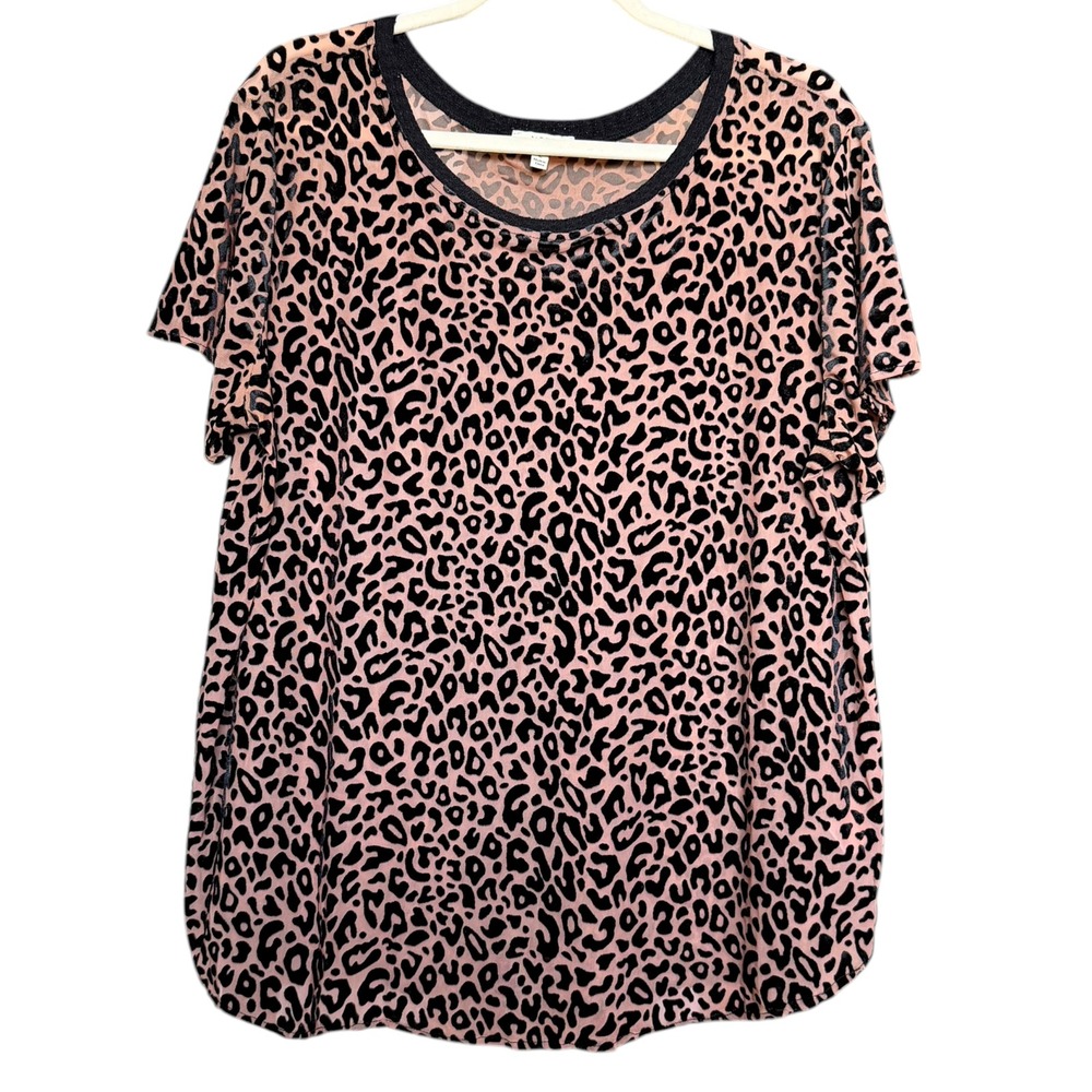 Kori Leopard Print Sheer Burnout Top Tan/Black - Size L